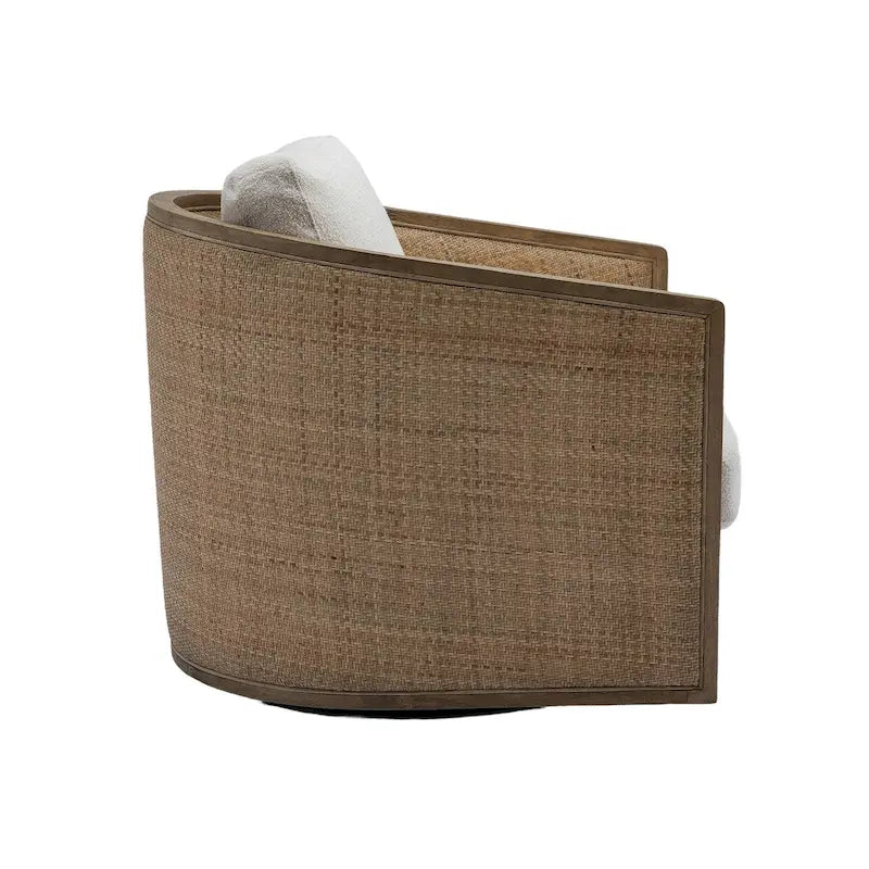Poltrona a botte girevole, comoda poltrona rotonda d'accento, poltrona club a botte girevole a 360 gradi, poltrona relax con struttura in rattan intrecciato