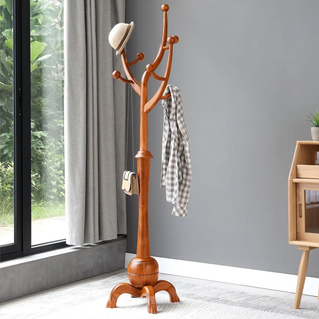 Appendiabiti da terra "ramo d'albero" in legno di gomma con 8 ganci - 24,5L x 70,87H