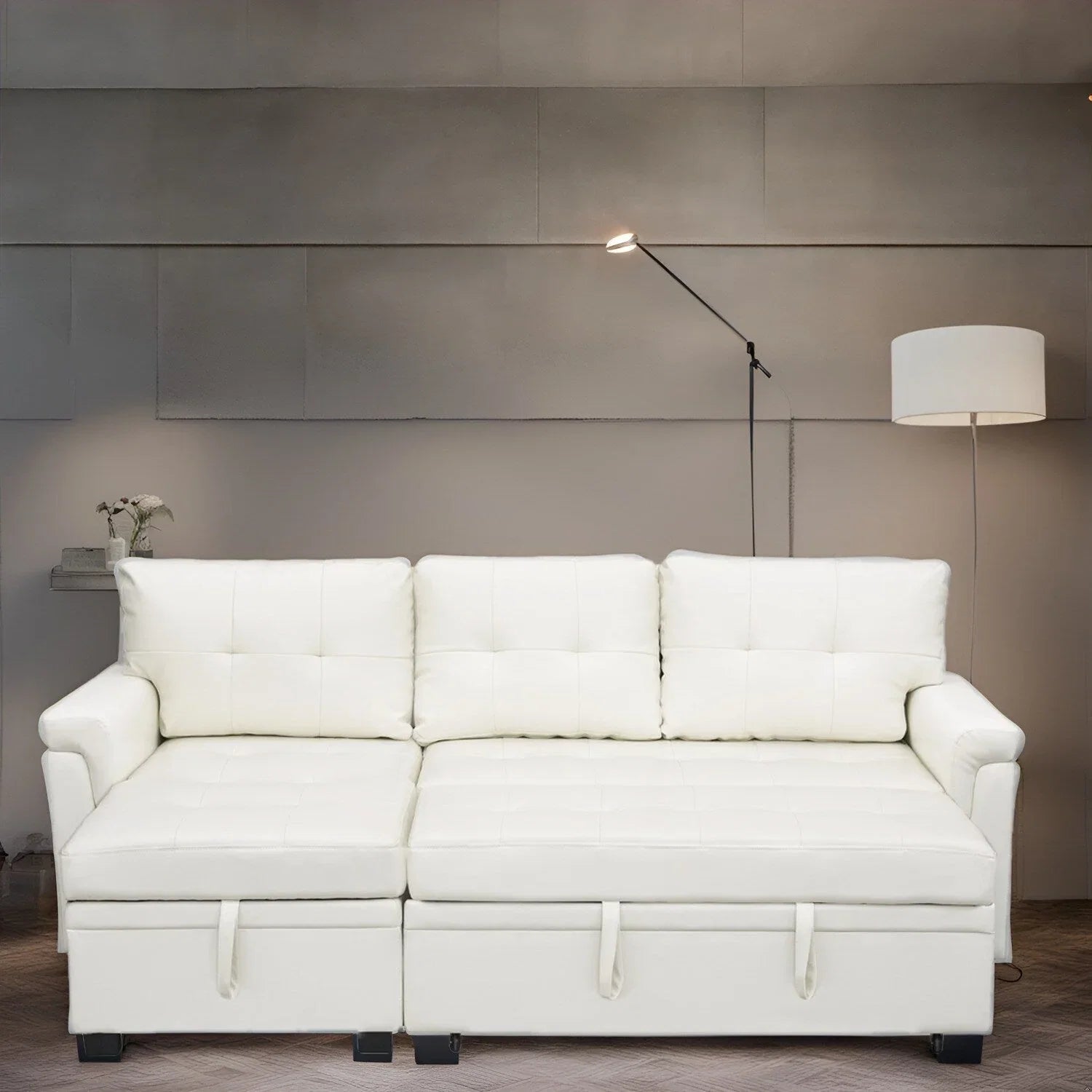 Divano sezionale reversibile con letto estraibile, chaise longue con contenitore nascosto, gambe durevoli,