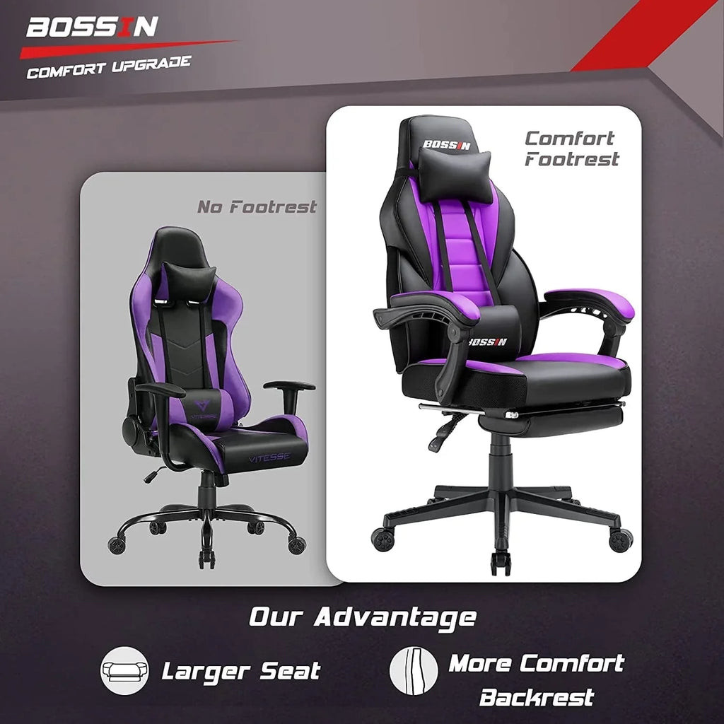 Sedia da gaming BOSSIN Racing Style, sedia da gamer per persone robuste fino a 136 kg, sedia da computer con schienale alto
