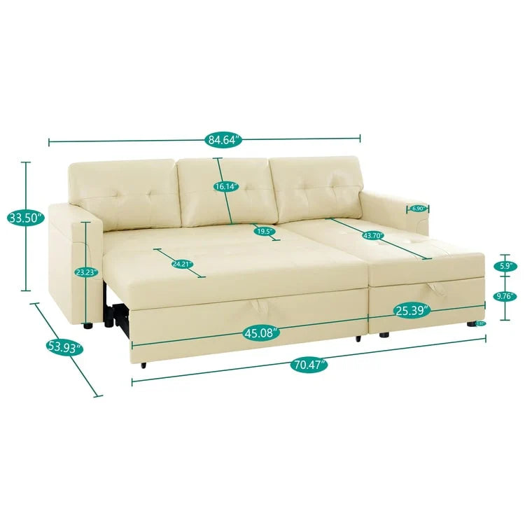 Divano componibile convertibile reversibile con letto estraibile, chaise longue con contenitore nascosto e gambe durevoli