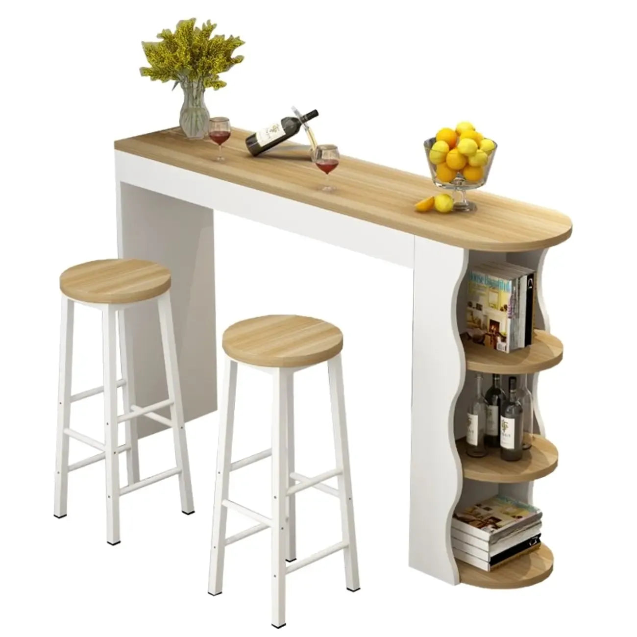 Tavoli da bar moderni con scaffali asimmetrici in legno bianco e nero