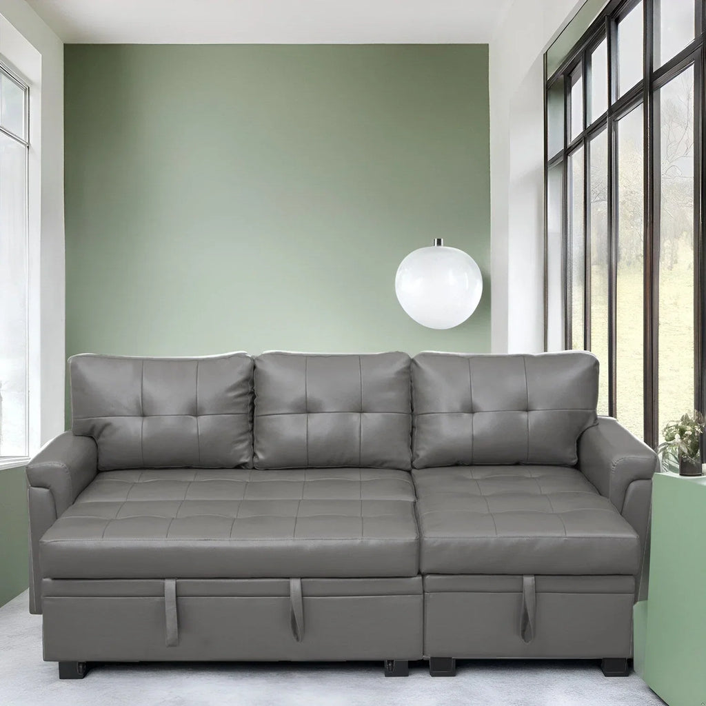 Divano sezionale reversibile con letto estraibile, chaise longue con contenitore nascosto, gambe durevoli,
