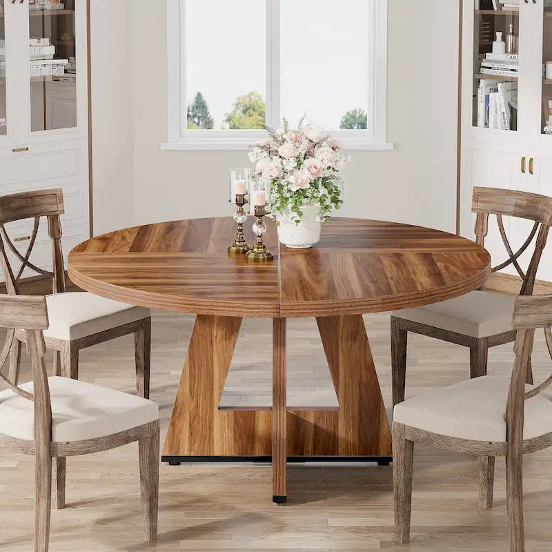 Tavolo da pranzo rotondo da 47 pollici per 4 persone, in legno stile rustico per cucina sala da pranzo soggiorno