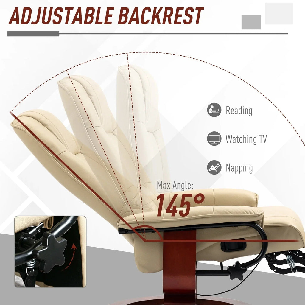 Fauteuil inclinable manuel pivotant en similicuir HomCom avec repose-pieds confortable et relaxant