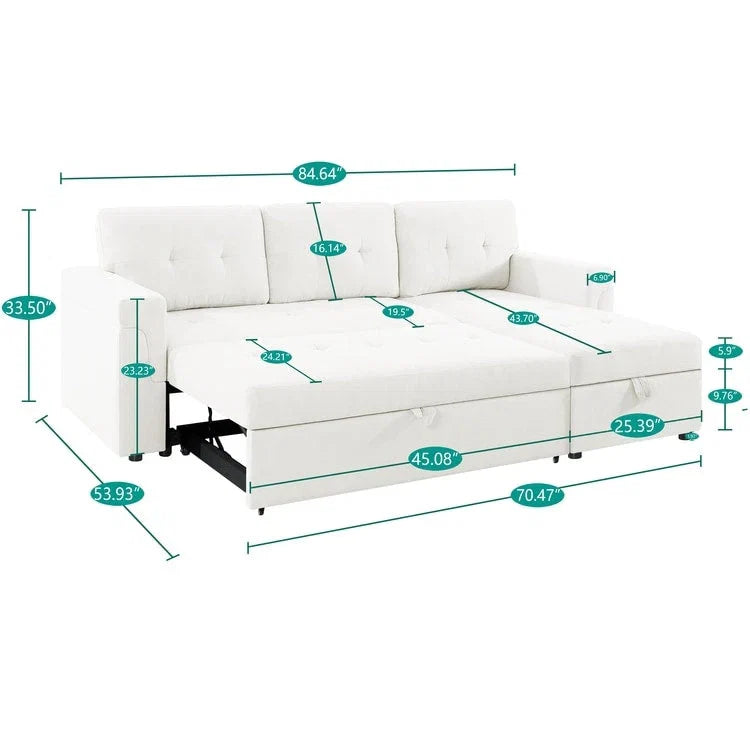Divano sezionale reversibile con letto estraibile, chaise longue con contenitore nascosto, gambe durevoli,