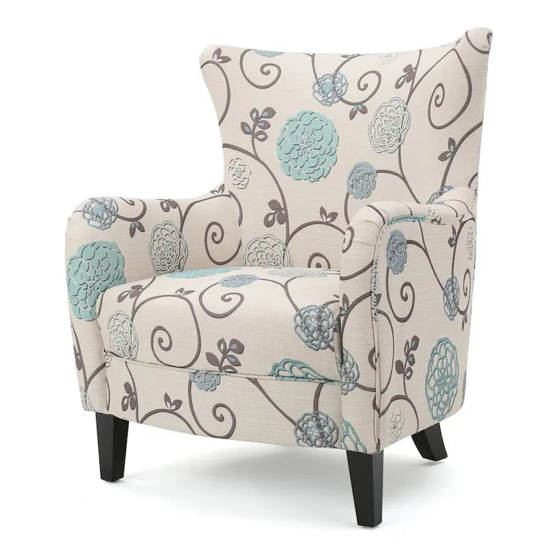 Poltrona imbottita schienale alto Modern Retro 30,25" con gambe in legno per soggiorno