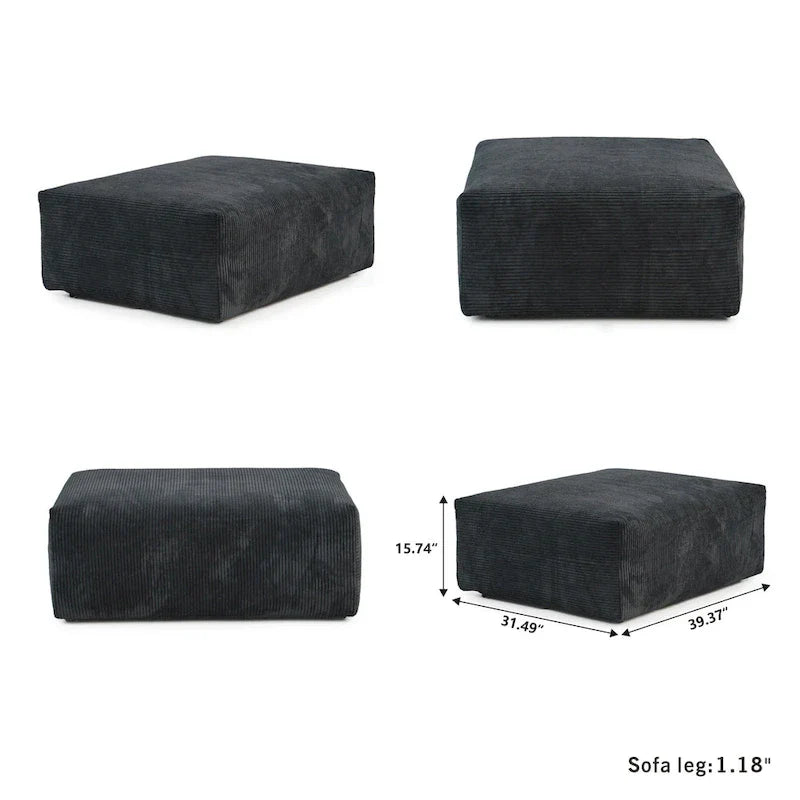 Divano componibile modulare grande, rivestimento in velluto a coste, a U, a 4 posti, con 2 pouf e 5 cuscini