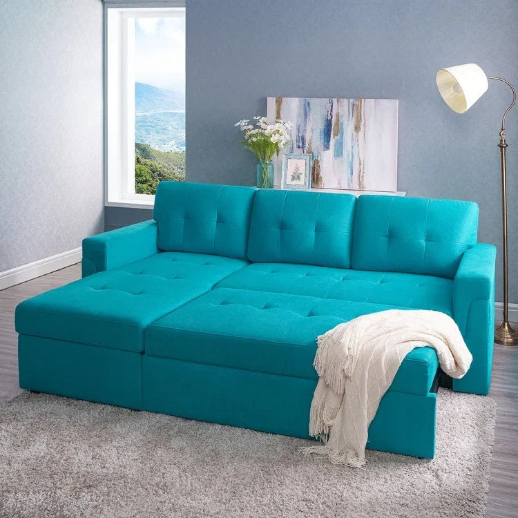 Divano sezionale reversibile con letto estraibile, chaise longue con contenitore nascosto, gambe durevoli,