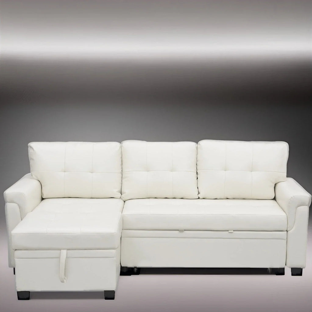 Divano sezionale reversibile con letto estraibile, chaise longue con contenitore nascosto, gambe durevoli,