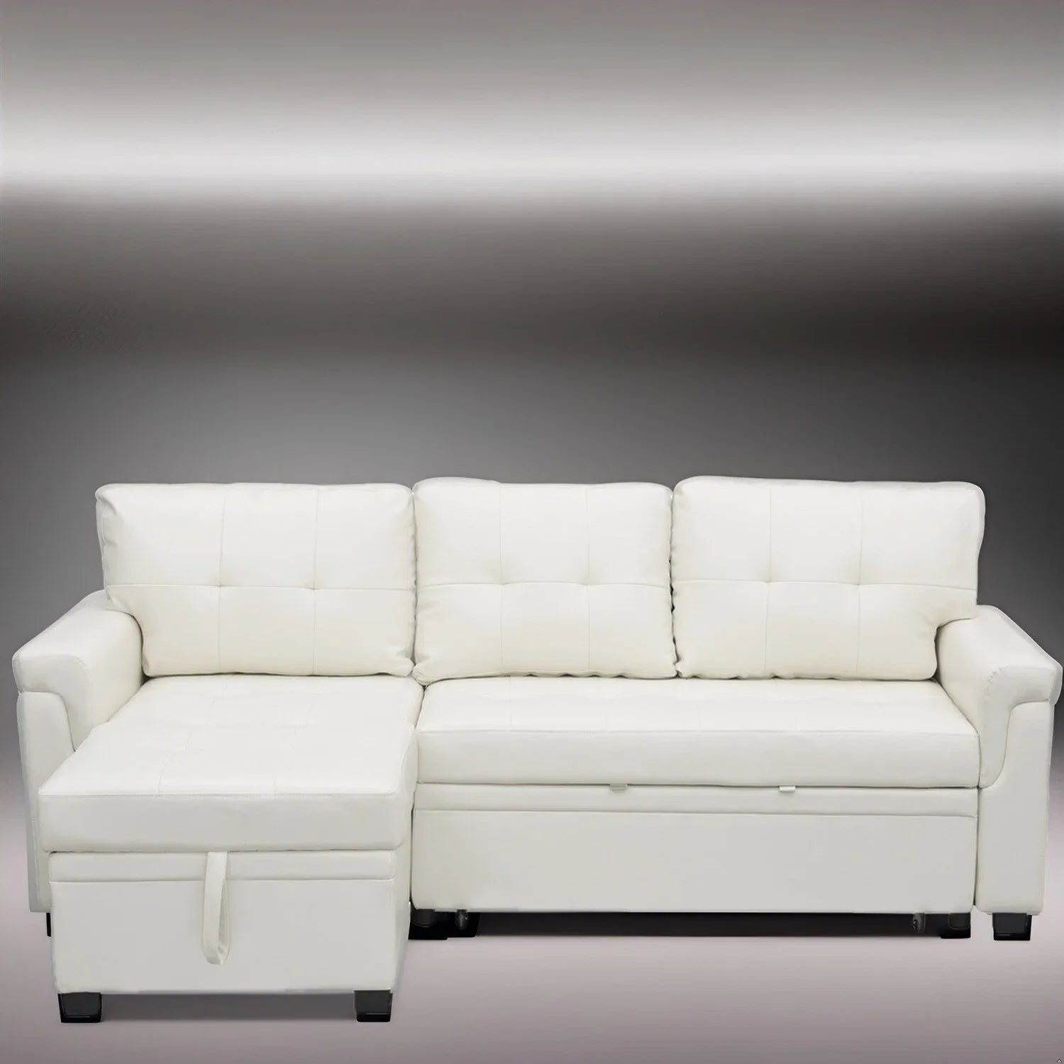 Divano sezionale reversibile con letto estraibile, chaise longue con contenitore nascosto, gambe durevoli,