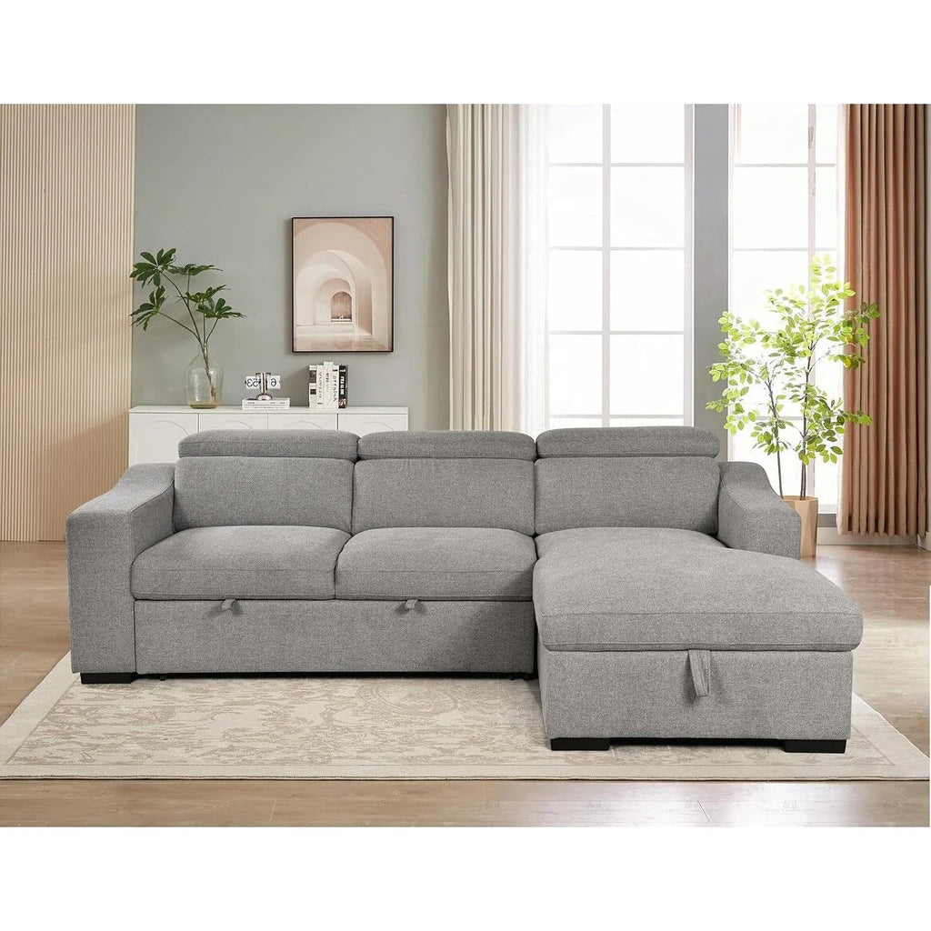 Divano componibile Roomfitters 103 con chaise longue contenitore, poggiatesta regolabili, divano angolare a L trasformabile in letto