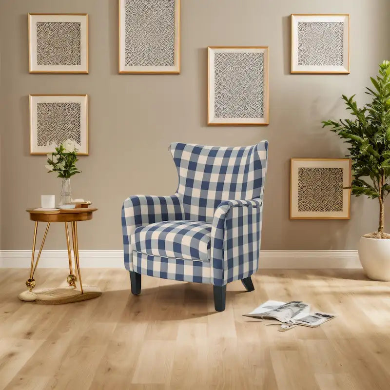 Poltrona imbottita schienale alto Modern Retro 30,25" con gambe in legno per soggiorno