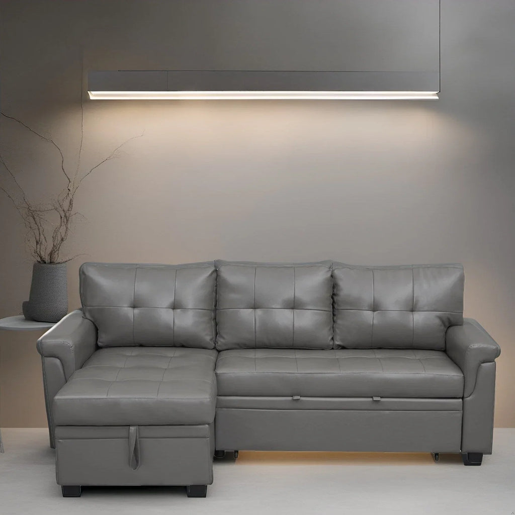 Divano sezionale reversibile con letto estraibile, chaise longue con contenitore nascosto, gambe durevoli,