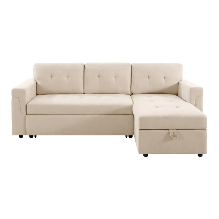 Divano sezionale reversibile con letto estraibile, chaise longue con contenitore nascosto, gambe durevoli,