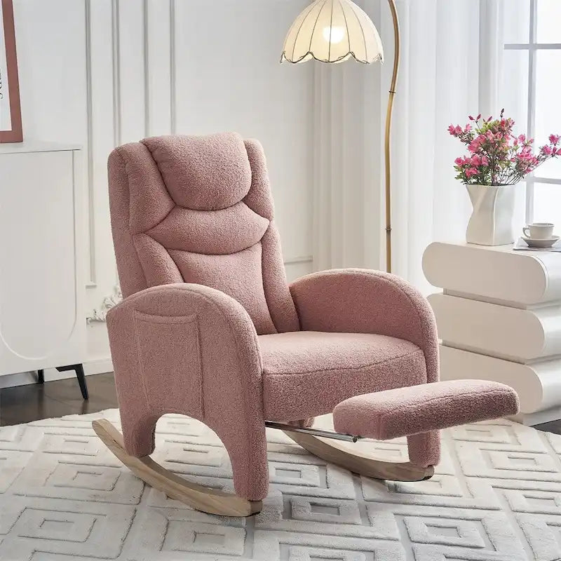 Sedia a dondolo ergonomica in tessuto per cameretta con poggiapiedi regolabile
