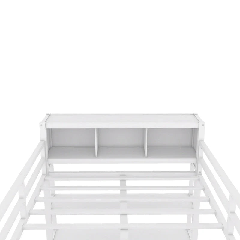 Letto a soppalco in metallo Off-White con scrivania e armadio - Matrimoniale