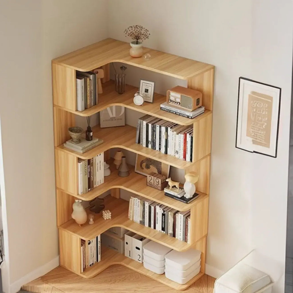 Libreria ad angolo in legno multistrato con 6 ripiani