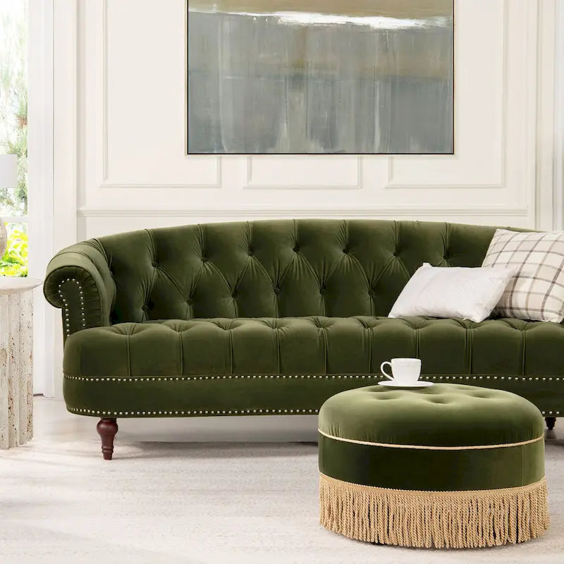 Divano Chesterfield trapuntato in velluto La Rosa 84 Mid-Century Modern