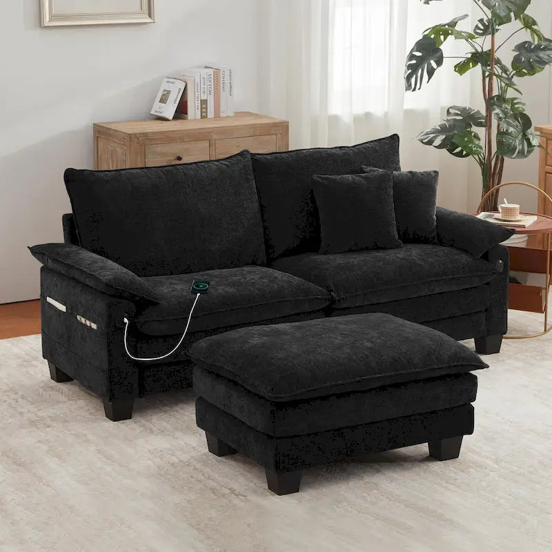 Divano Sezionale Modulare, Comodo Divano Sezionale Cloud con Pouf, Divano Letto a Seduta Profonda per Soggiorno