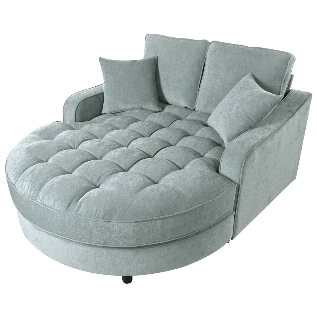 Divano Letto Chaise Longue in ciniglia, Divano Imbottito con Schienale Trapuntato e 2 Cuscini Rimovibili per Soggiorno