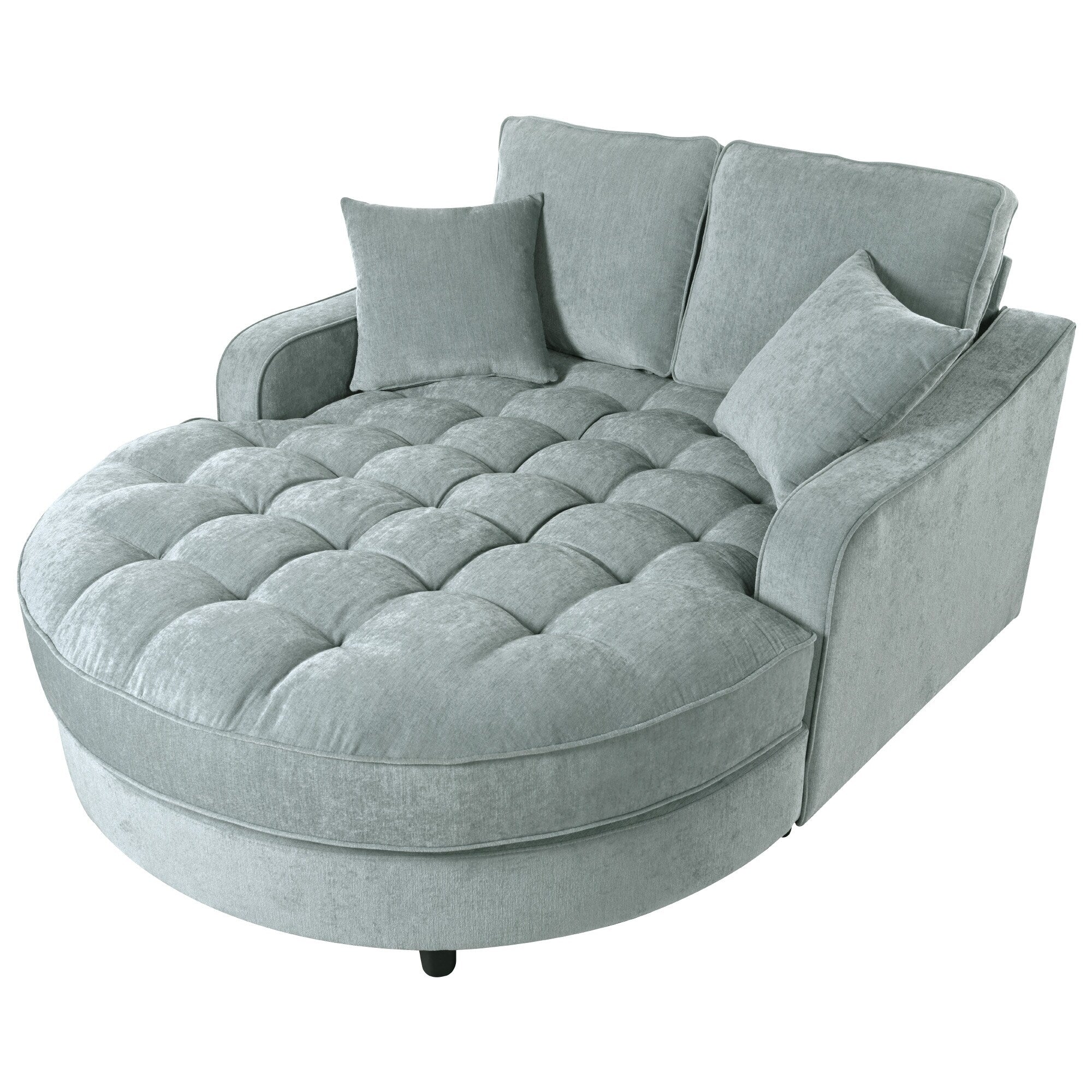 Divano Letto Chaise Longue in ciniglia, Divano Imbottito con Schienale Trapuntato e 2 Cuscini Rimovibili per Soggiorno