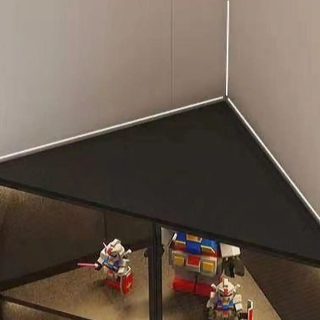 Vetrina ad angolo moderna in metallo grigio e legno con anta in vetro