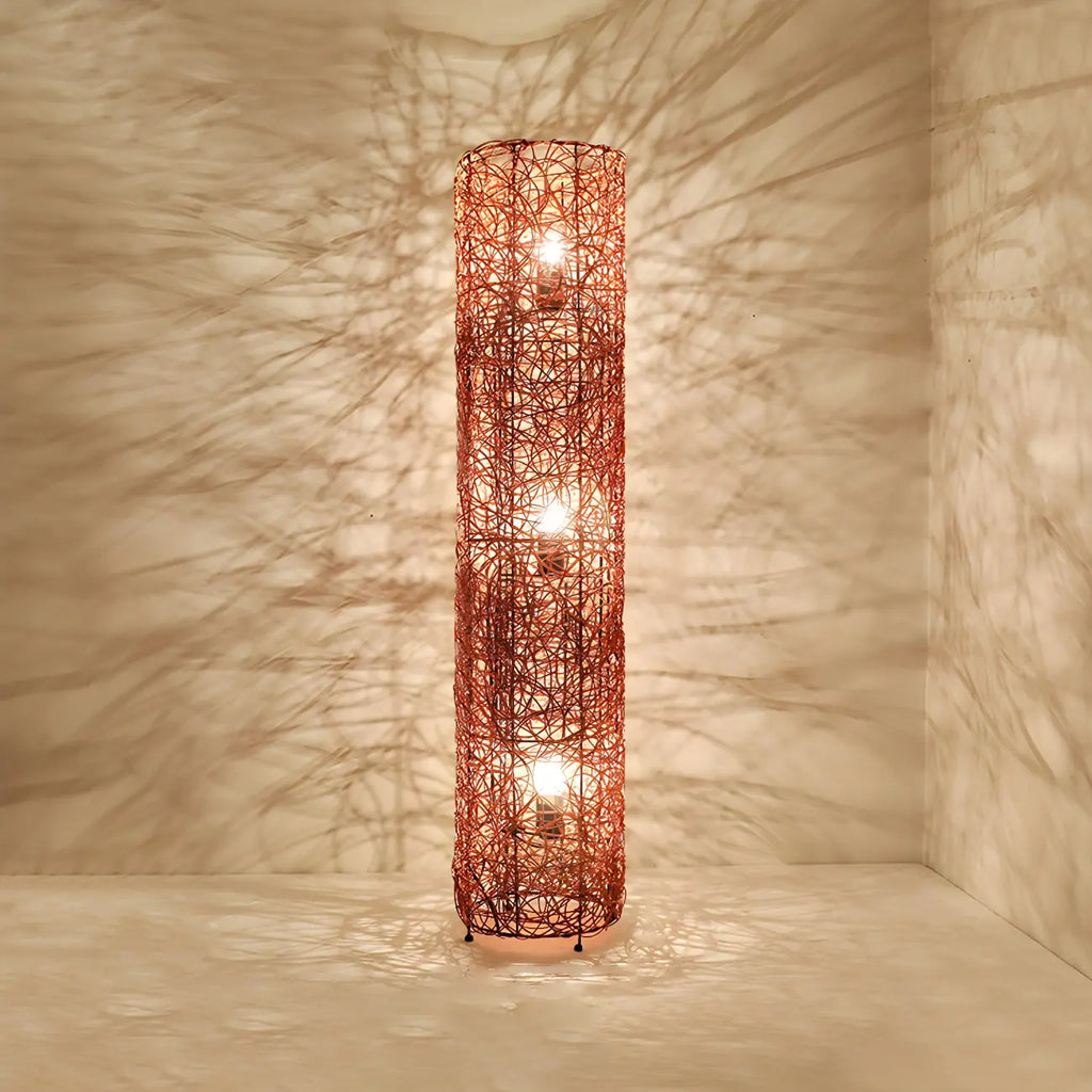 Lampada da terra in rattan LED a colonna con spina per soggiorno