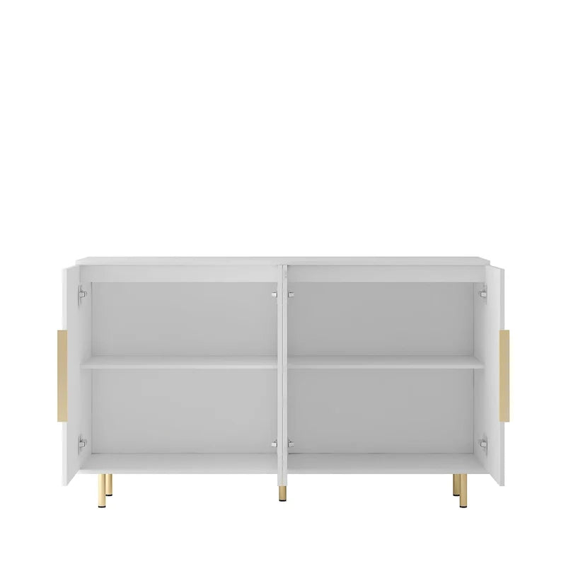 Credenza a buffet con ante decorative scanalate, Credenza in legno con maniglie in metallo, Mobile contenitore con ripiani regolabili