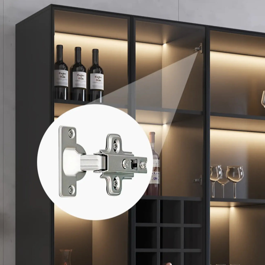 Mobile portabottiglie minimalista in legno nero con anta in vetro
