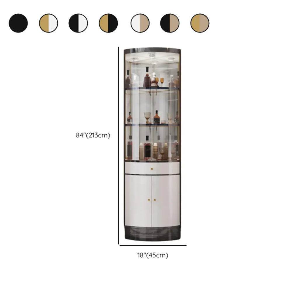 Mobile Bar Angolare con Scaffali Multipli in Vetro e Metallo per Esposizione