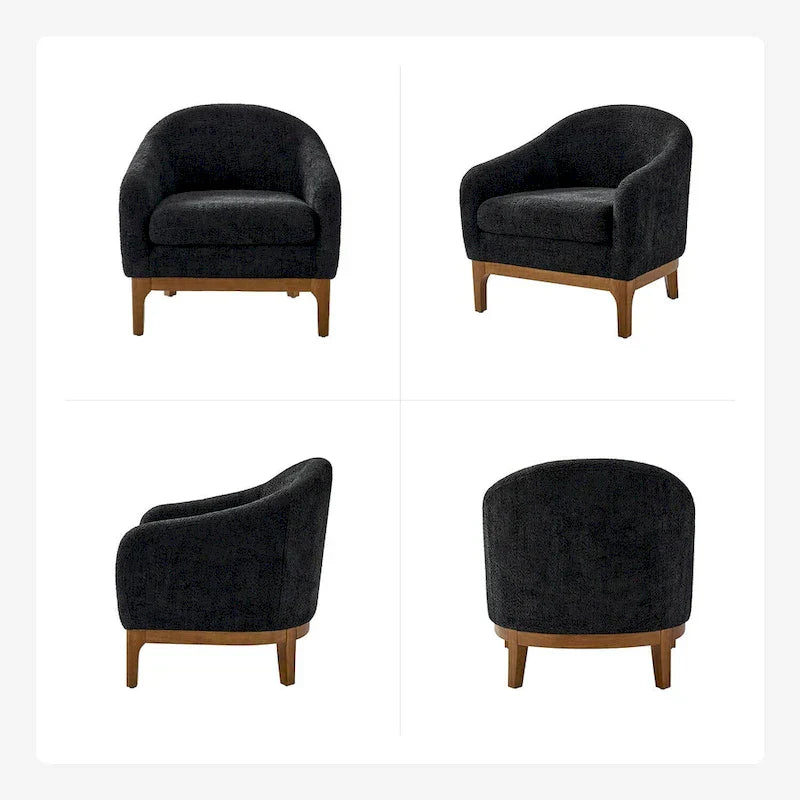 Poltrona a botte Augus Modern Boucle con gambe in legno massello di HULALA HOME