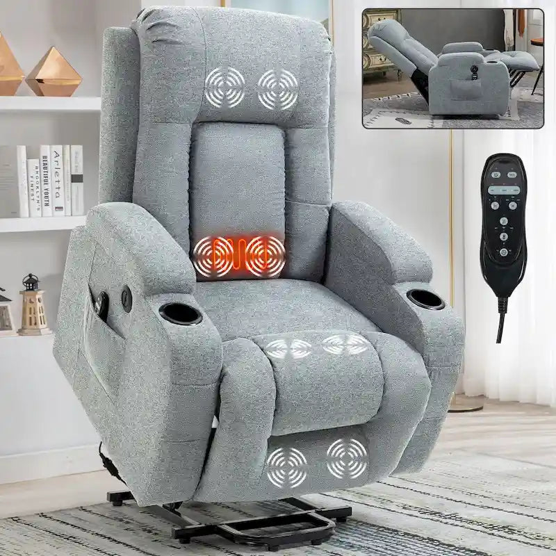 Poltrona reclinabile Power Lift, poltrona massaggiante moderna a motore singolo con riscaldamento lombare, porta di ricarica USB, portabicchieri
