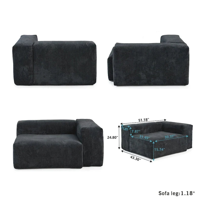 Divano componibile modulare grande, rivestimento in velluto a coste, a U, a 4 posti, con 2 pouf e 5 cuscini