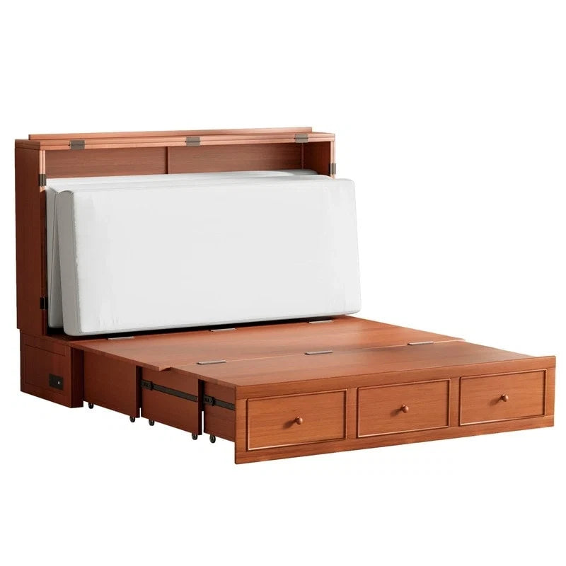 Letto a scomparsa con materasso pieghevole, letto a cubo moderno con cassetto portaoggetti e stazione di ricarica USB