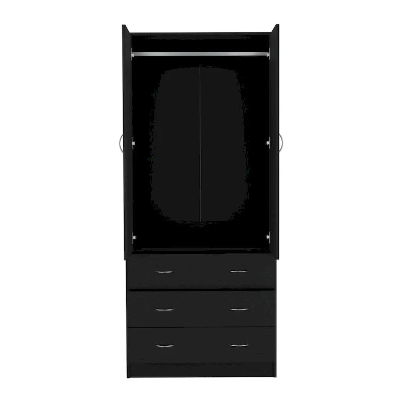 19 Armadio moderno a due ante con 3 cassetti e 1 asta appendiabiti per camera da letto
