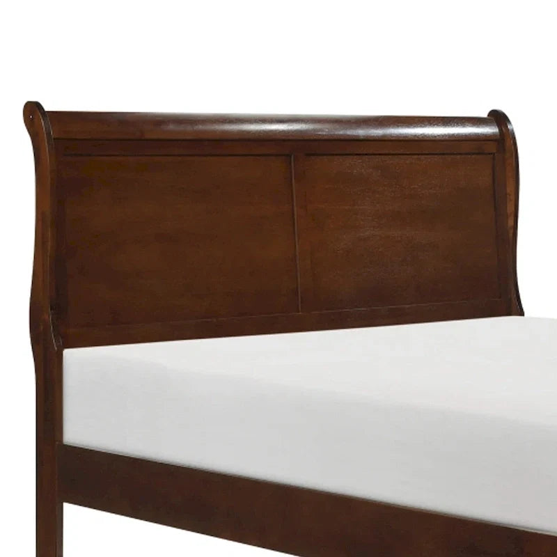 Letto tradizionale Queen a slitta, struttura in legno, finitura in ciliegio marrone intenso