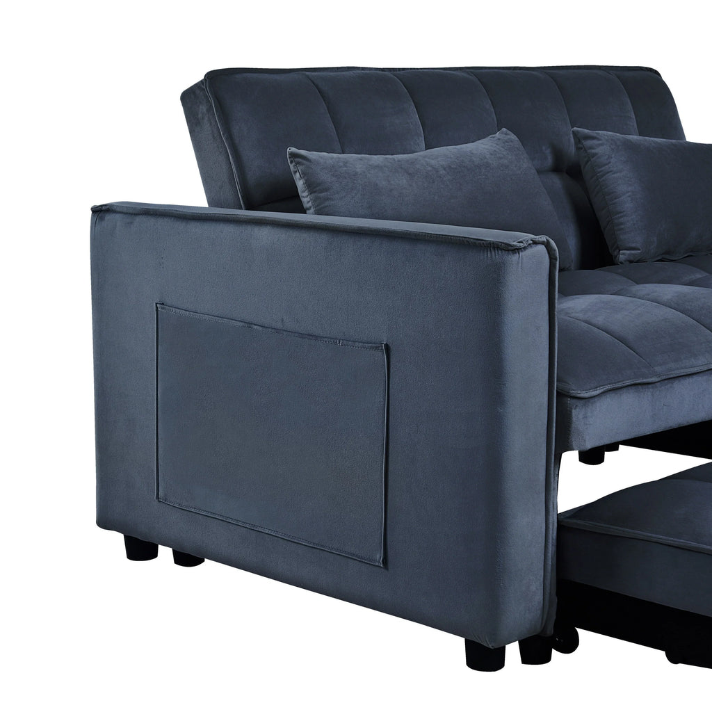 Moderno divano letto estraibile, divano letto 3-in-1 con schienale regolabile, divanetto in velluto, cuscini e tasche laterali