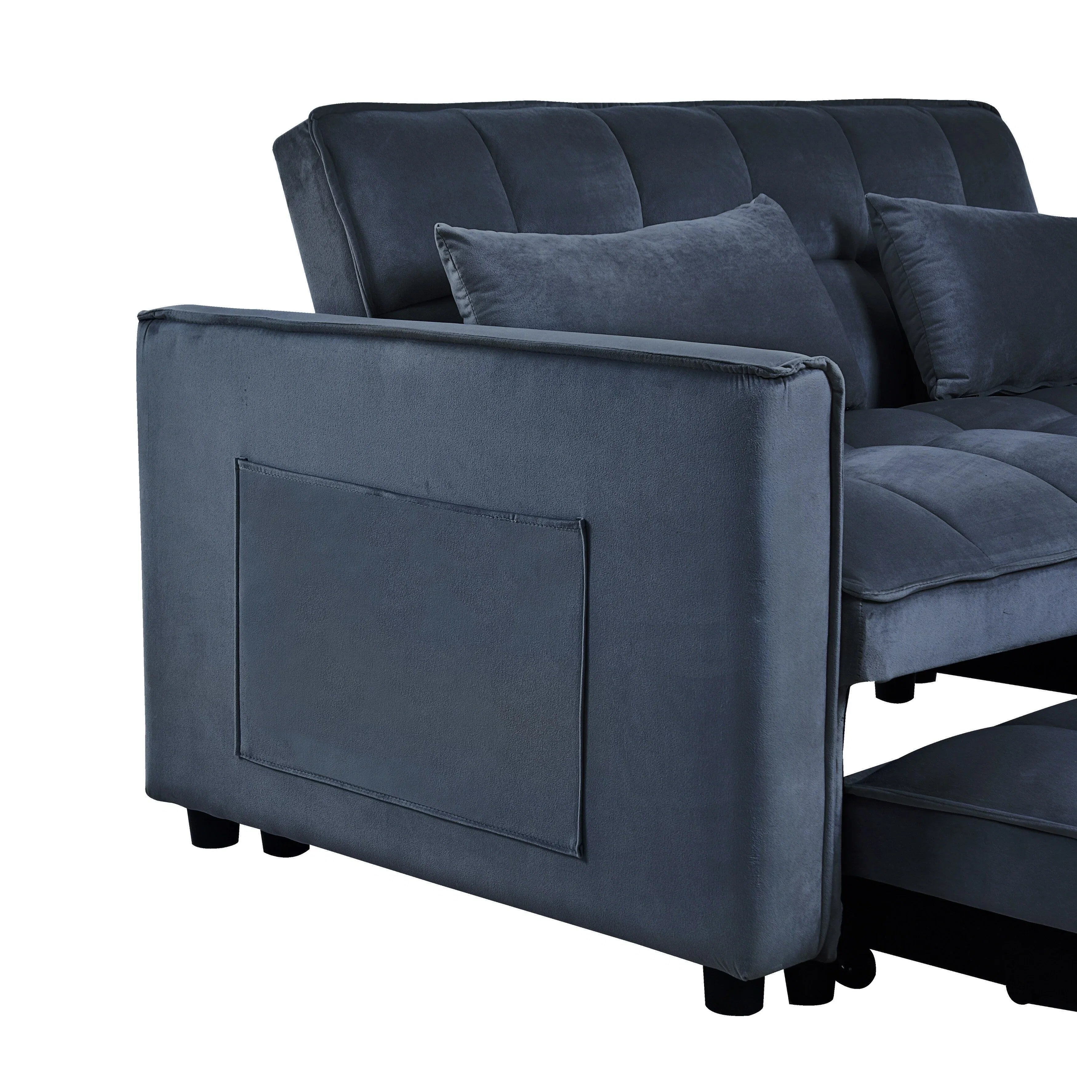 Moderno divano letto estraibile, divano letto 3-in-1 con schienale regolabile, divanetto in velluto, cuscini e tasche laterali