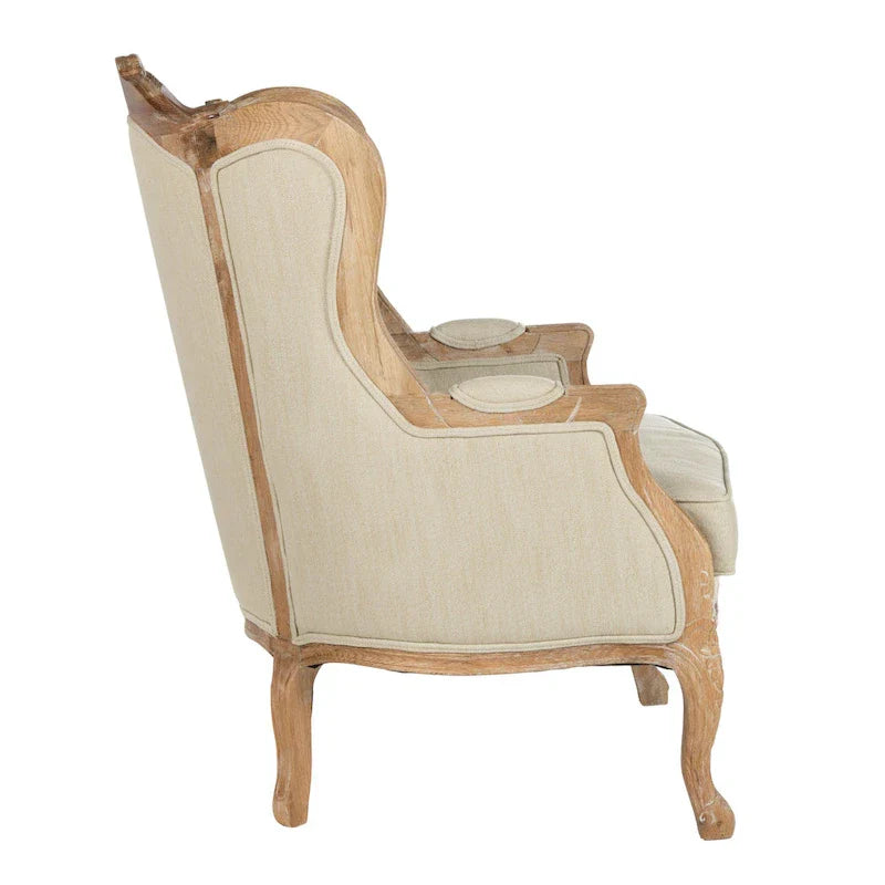 Poltrona con orecchioni Kali Oak in lino naturale - 34Lx34Px40H