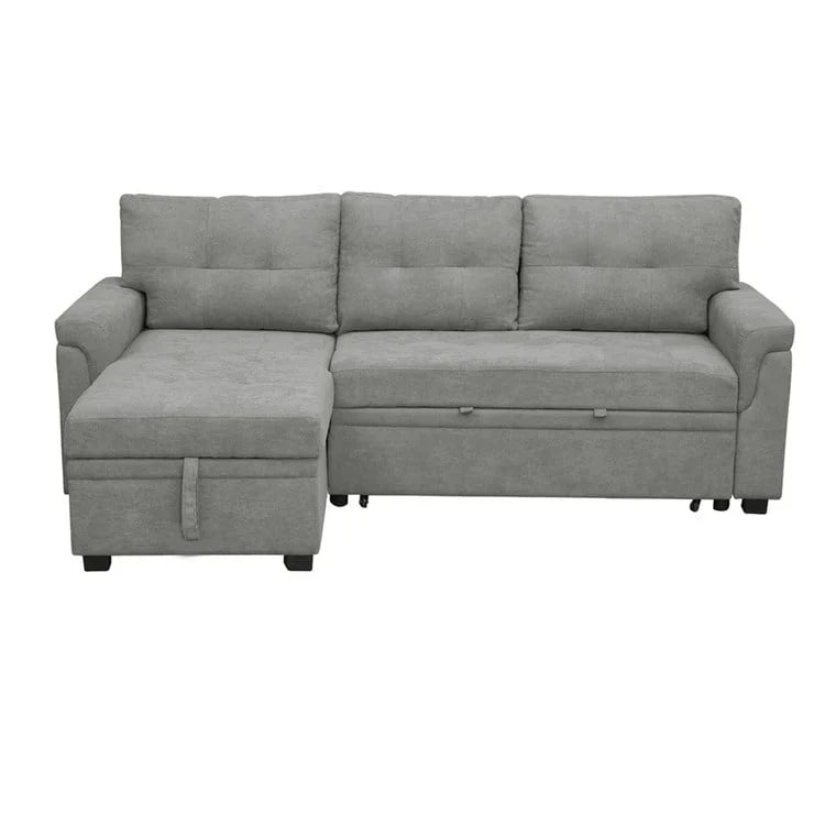 Divano componibile convertibile reversibile con letto estraibile, chaise longue con contenitore nascosto e gambe durevoli