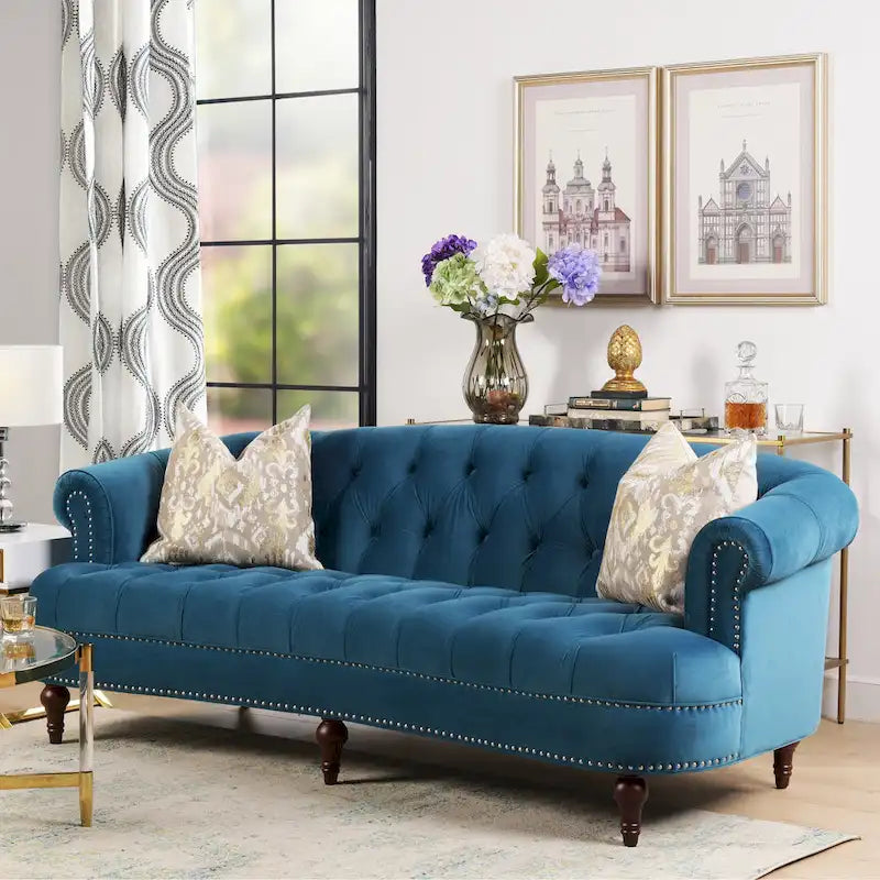 Divano Chesterfield trapuntato in velluto La Rosa 84 Mid-Century Modern