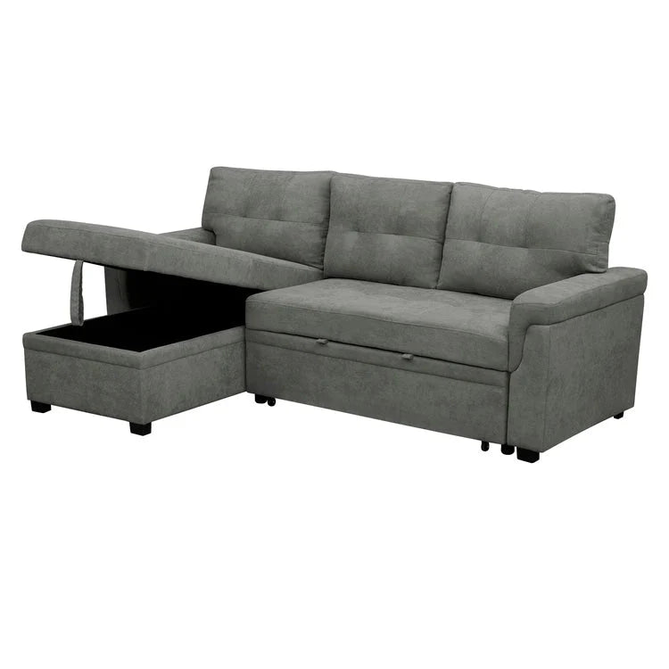 Divano sezionale reversibile con letto estraibile, chaise longue con contenitore nascosto, gambe durevoli,