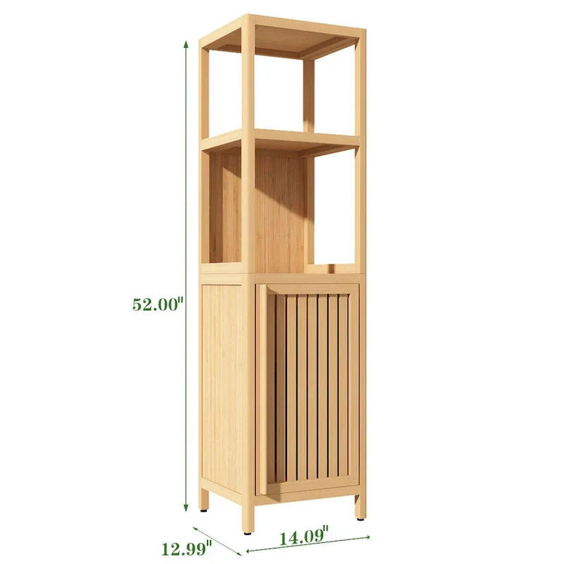 Mobile bagno alto 52 a 1 anta in legno naturale con ripiano a giorno