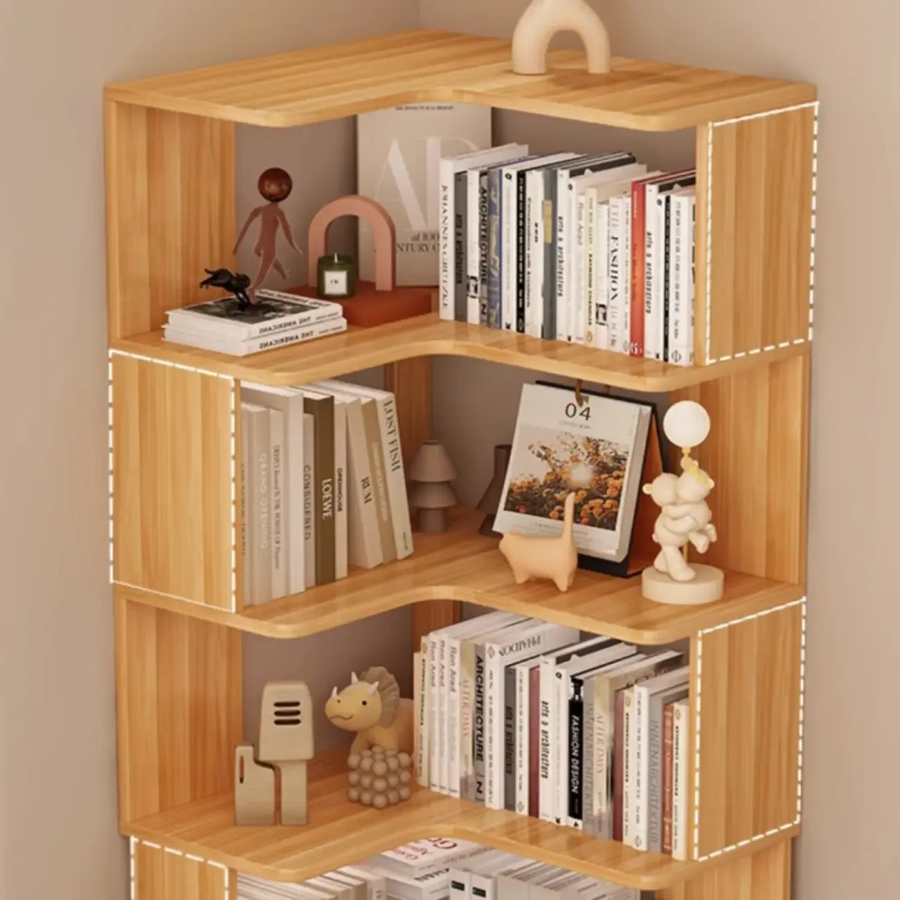 Libreria ad angolo in legno multistrato con 6 ripiani
