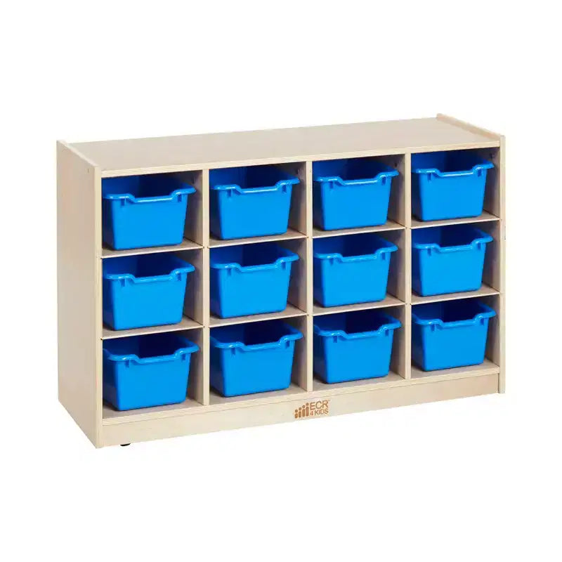 Mobile Cubby con vassoio e 15 contenitori frontali a paletta, 3x4, Arredamento per bambini