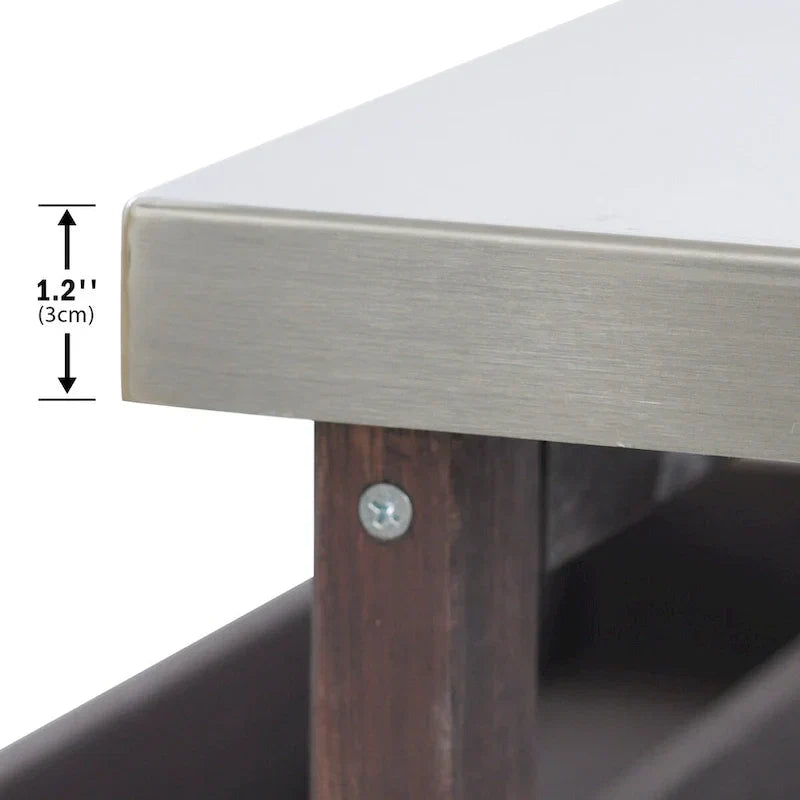 Isola Cucina da Esterno, Carrello Bar con Ruote e Mobile Contenitore, Tavolo per Barbecue in Legno Massello con Piano in Acciaio Inox, Porta Spezie, Porta Asciugamani