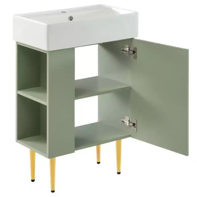 21.6 Mobile da bagno bianco, Mobile combinato, Armadietto contenitore per bagno, Lavabo singolo in ceramica, Vano contenitore a sinistra