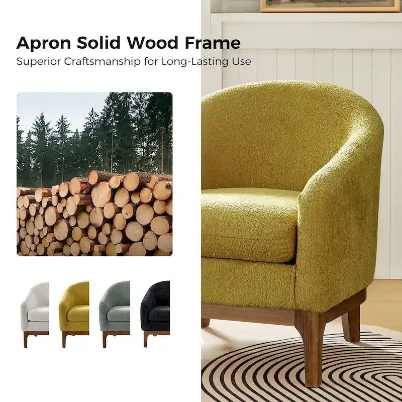 Poltrona a botte Augus Modern Boucle con gambe in legno massello di HULALA HOME