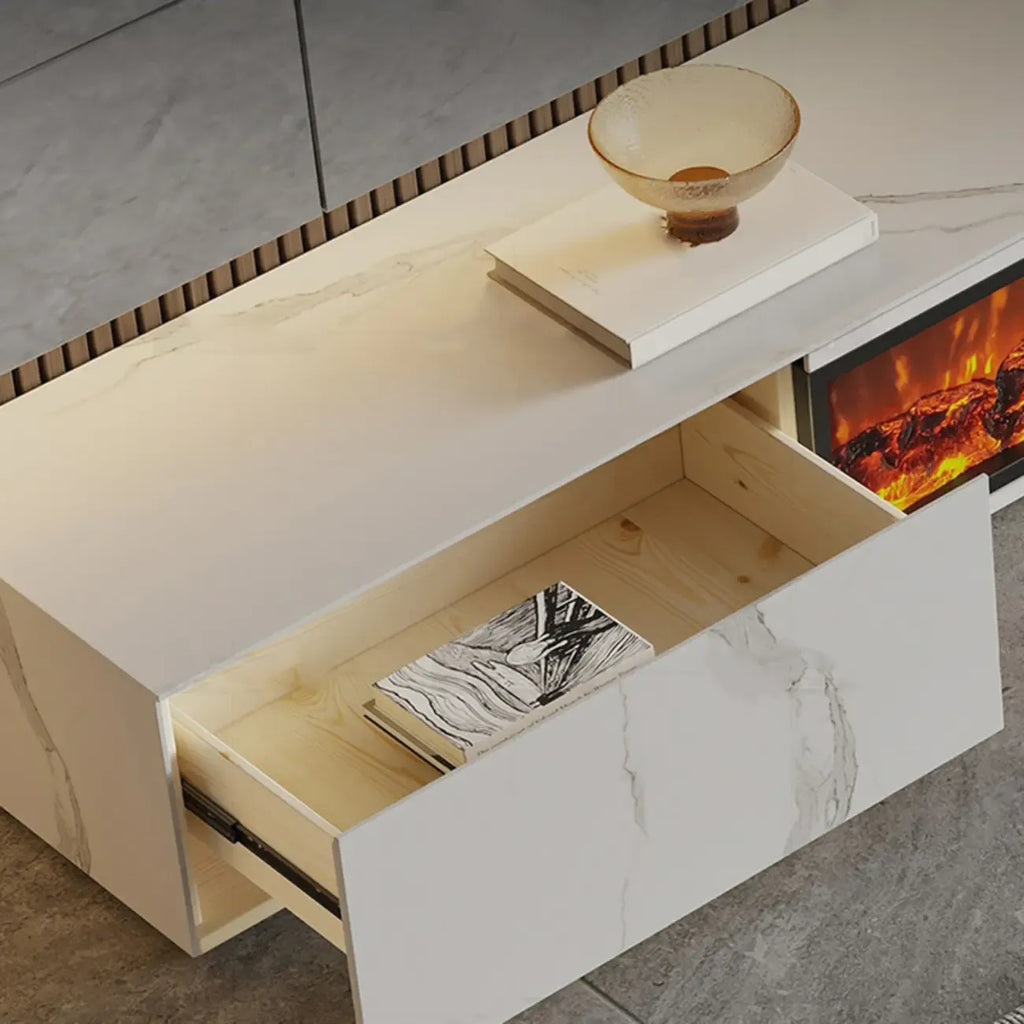 87 Mobile TV in pietra per caminetto elettrico nero rettangolare con luce